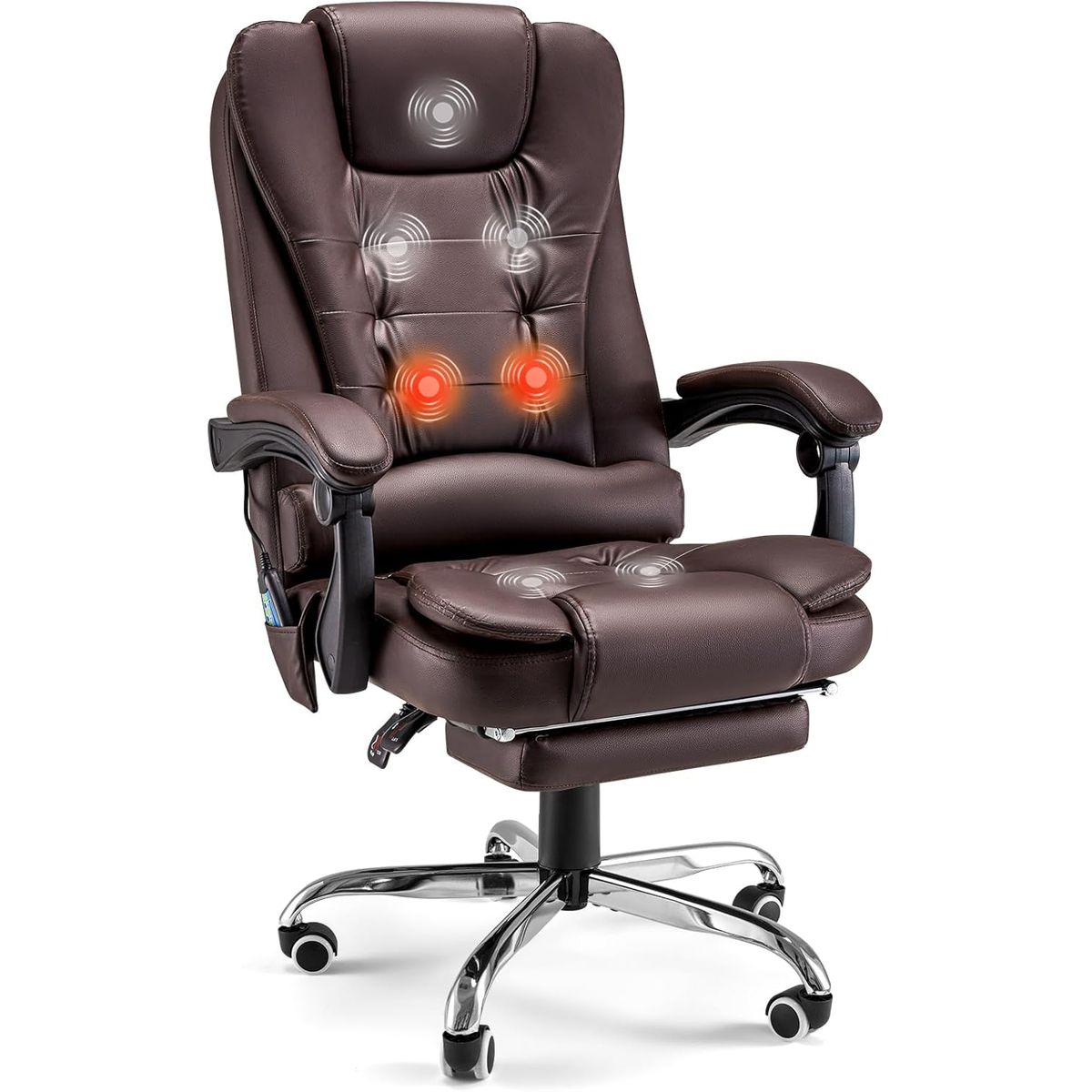 Ergonomic Recliner Office Chair with Massage and Heat Functions - Brown Leather