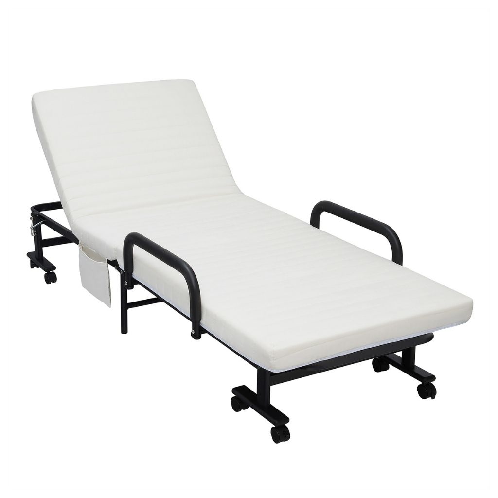 Rolling Foldable Single Twin Guest Bed - Bed-White