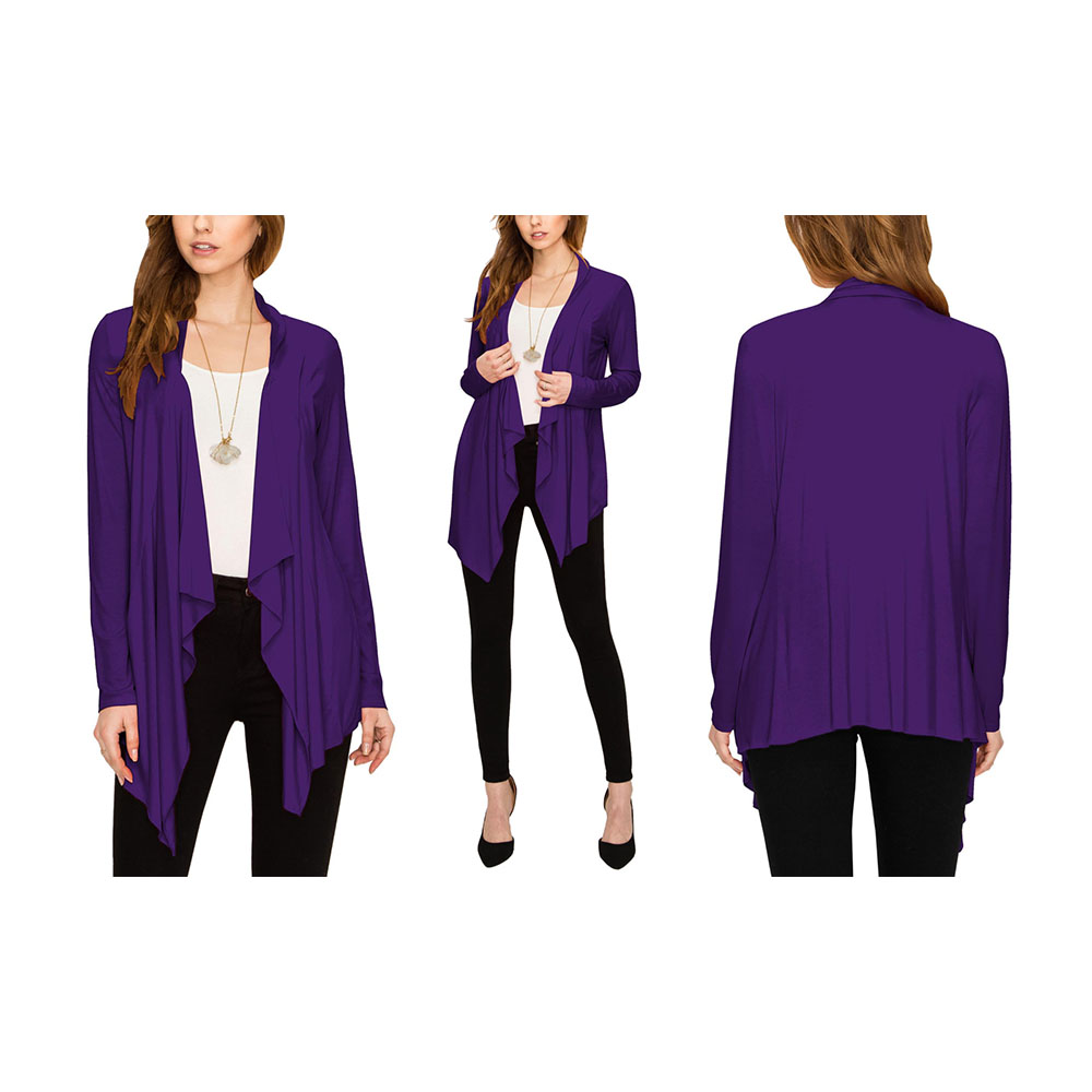 Women's Draped Open Front Cardigan - Dark Purple - Small