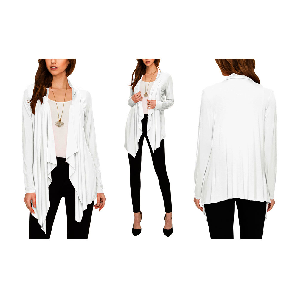 Women's Draped Open Front Cardigan - White - X-Large