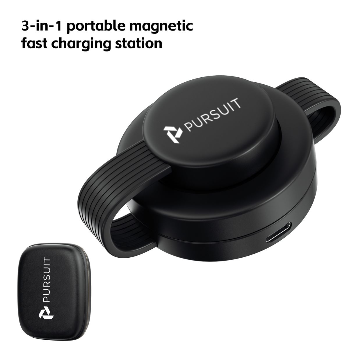 Magnetic Wireless Mag-Safe 3-in-1 Charging Station for Apple Devices - Black