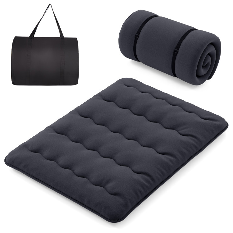 Futon Mattress with Washable Cover and Carrying Bag - Black-Queen