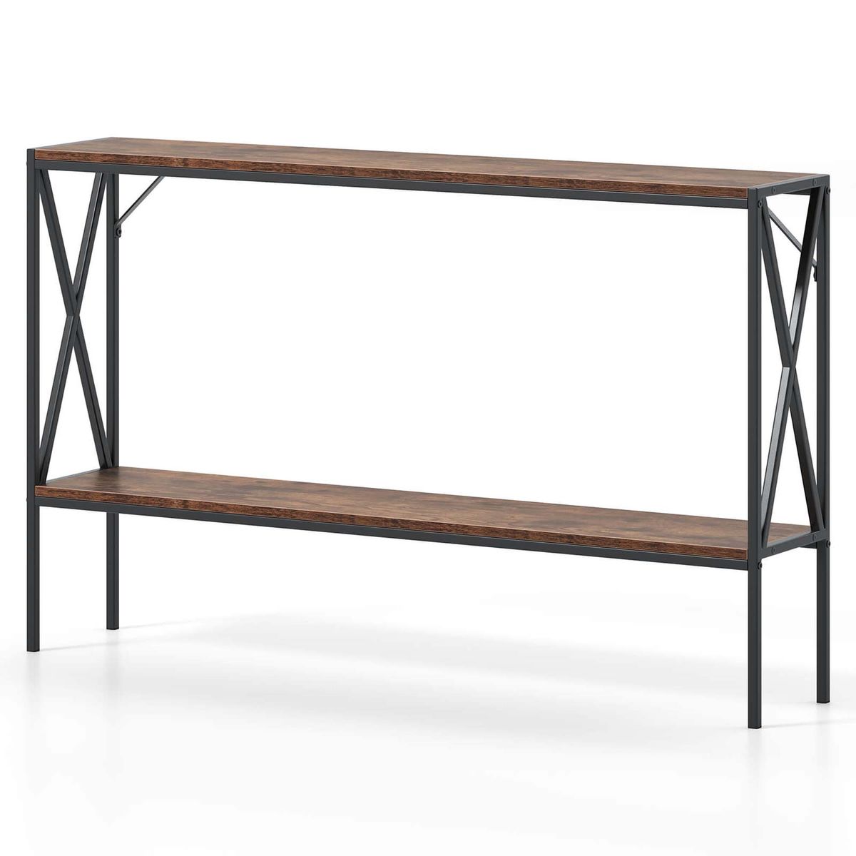 2-Tier Console Entryway Table with Storage and Triangular Support - Table-Black