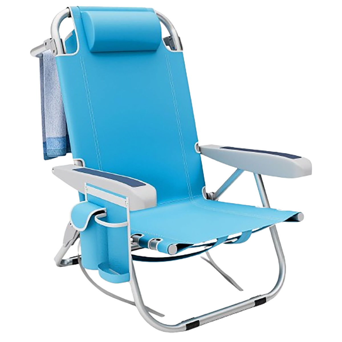 Foldable Backpack Beach Chair with Cup Holder & Storage Pockets (1 or 2-Pack) - 1pcs Folding Chair-Blue