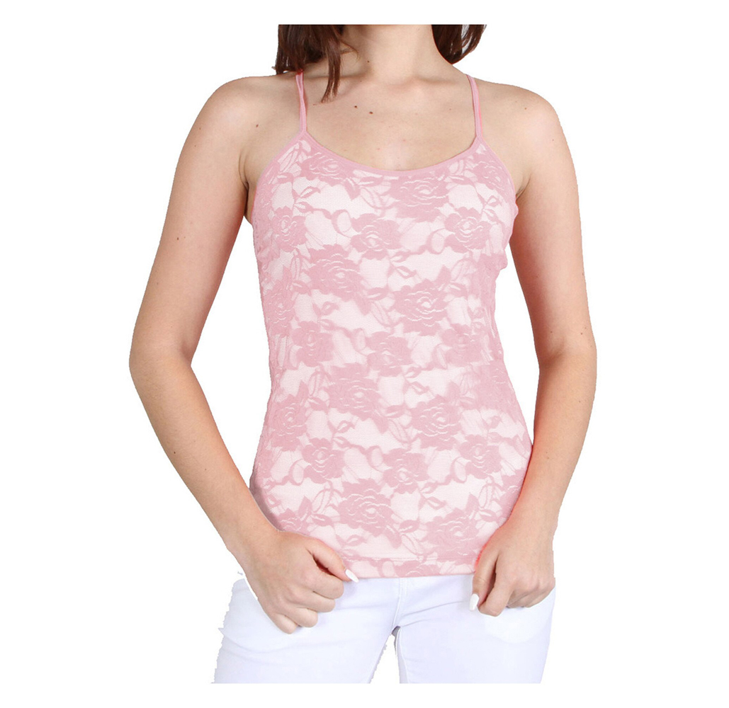 Women's Spandex Nylon Seamless Camisole Lace Top - Pastel Pink