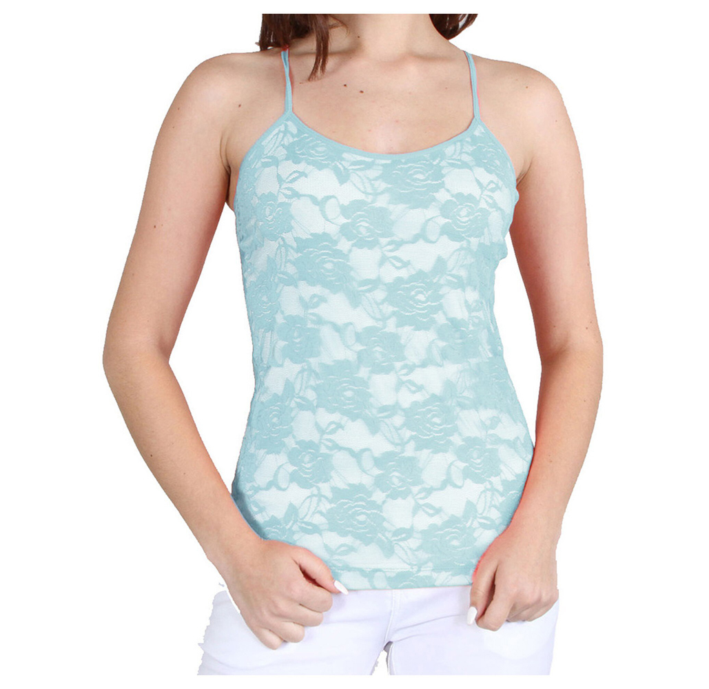 Women's Spandex Nylon Seamless Camisole Lace Top - Pastel Blue