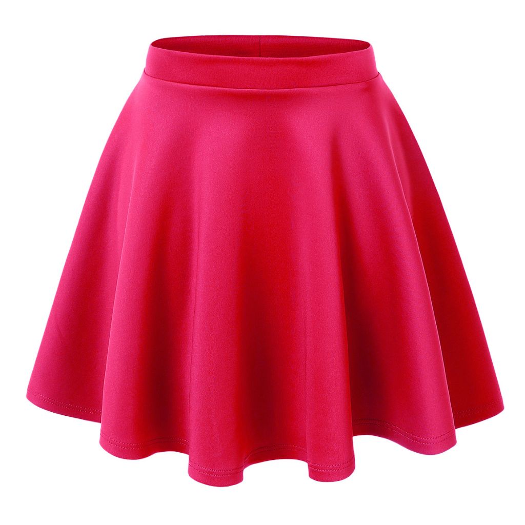 Women's Basic Stretchy Flared Casual Mini Skater Skirt - Large - Neon Fuchsia