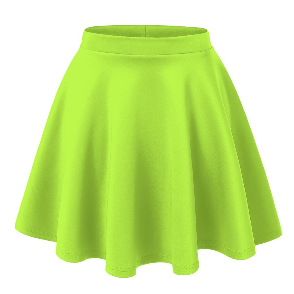Women's Basic Stretchy Flared Casual Mini Skater Skirt - Large - Neon Lime