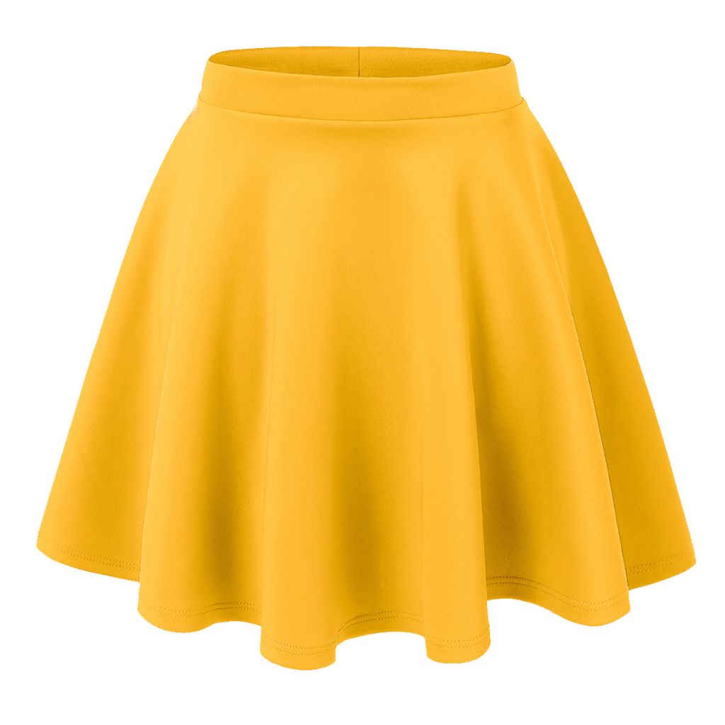 Women's Basic Stretchy Flared Casual Mini Skater Skirt - Large - Yellow