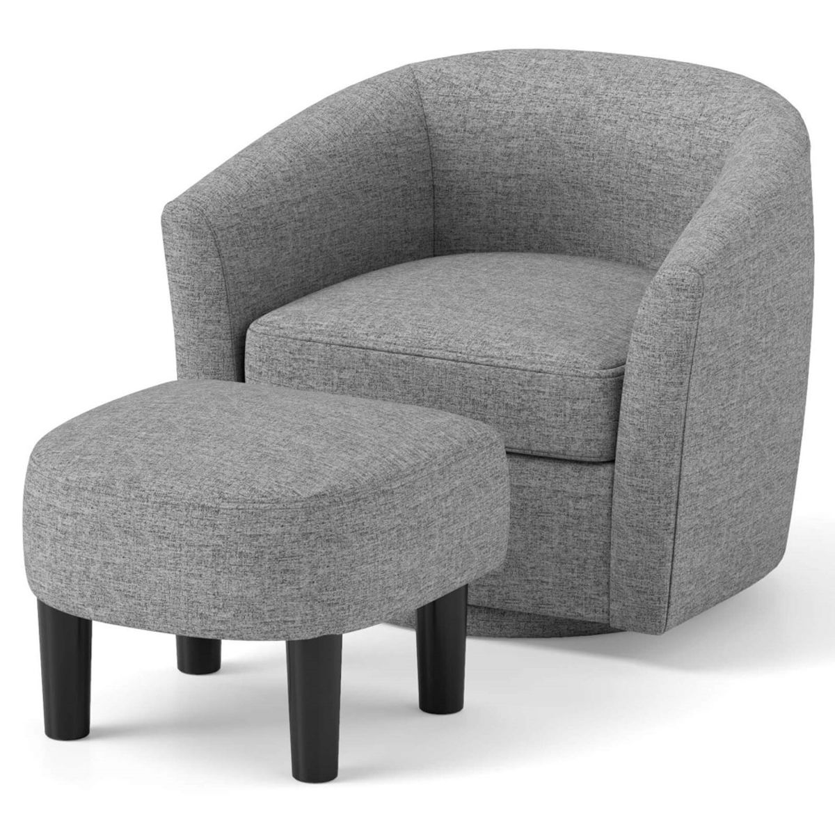 Swivel Barrel Chair with Ottoman - Barrel Chair-Gray