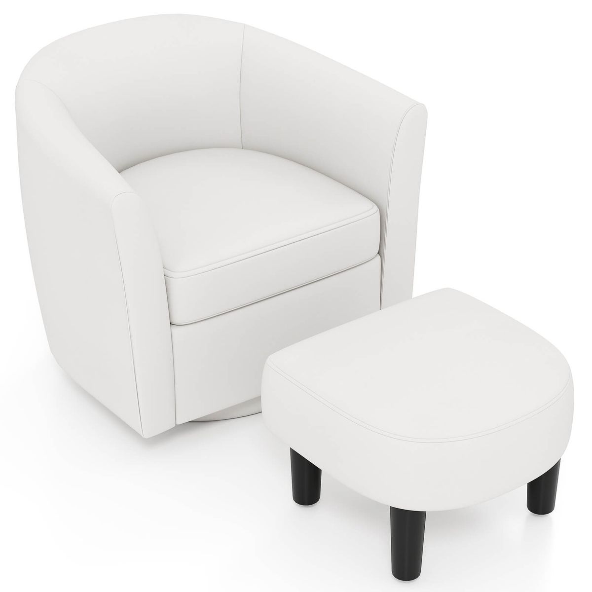 Swivel Barrel Chair with Ottoman - Barrel Chair-Beige