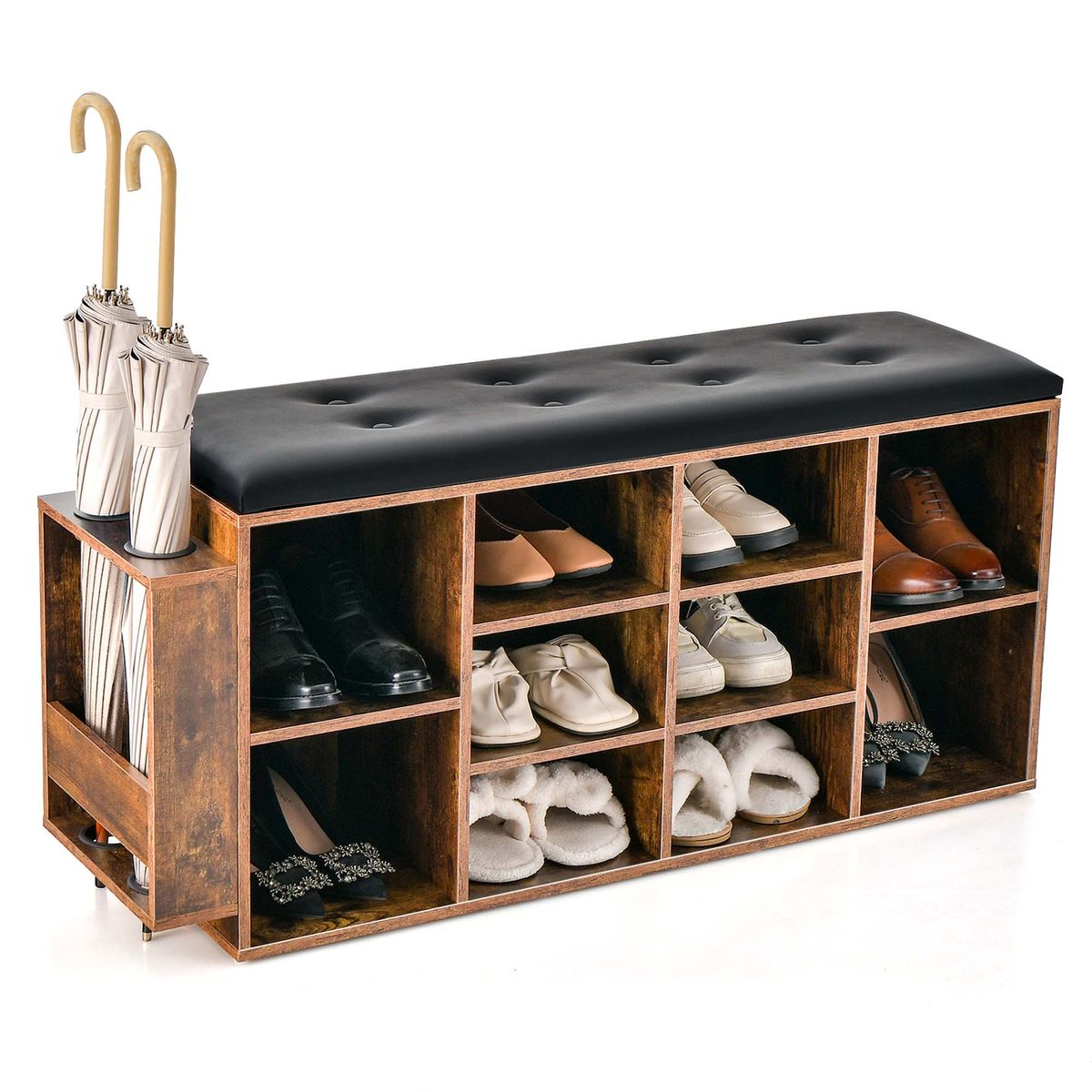10-Cube Wooden Shoe Bench Organizer  - Shoe Bench CF