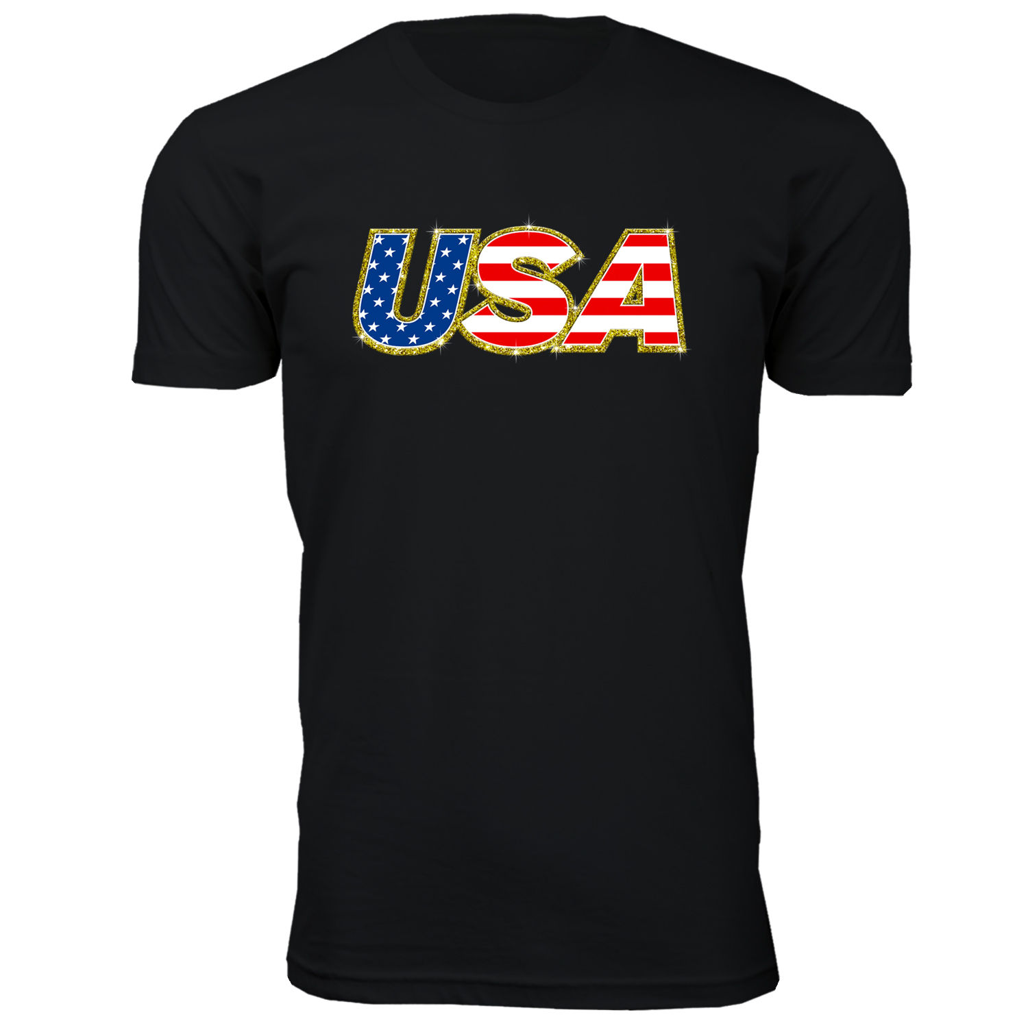 Men's Patriotic USA T-Shirt - USA Gold Border - Black / 2XL