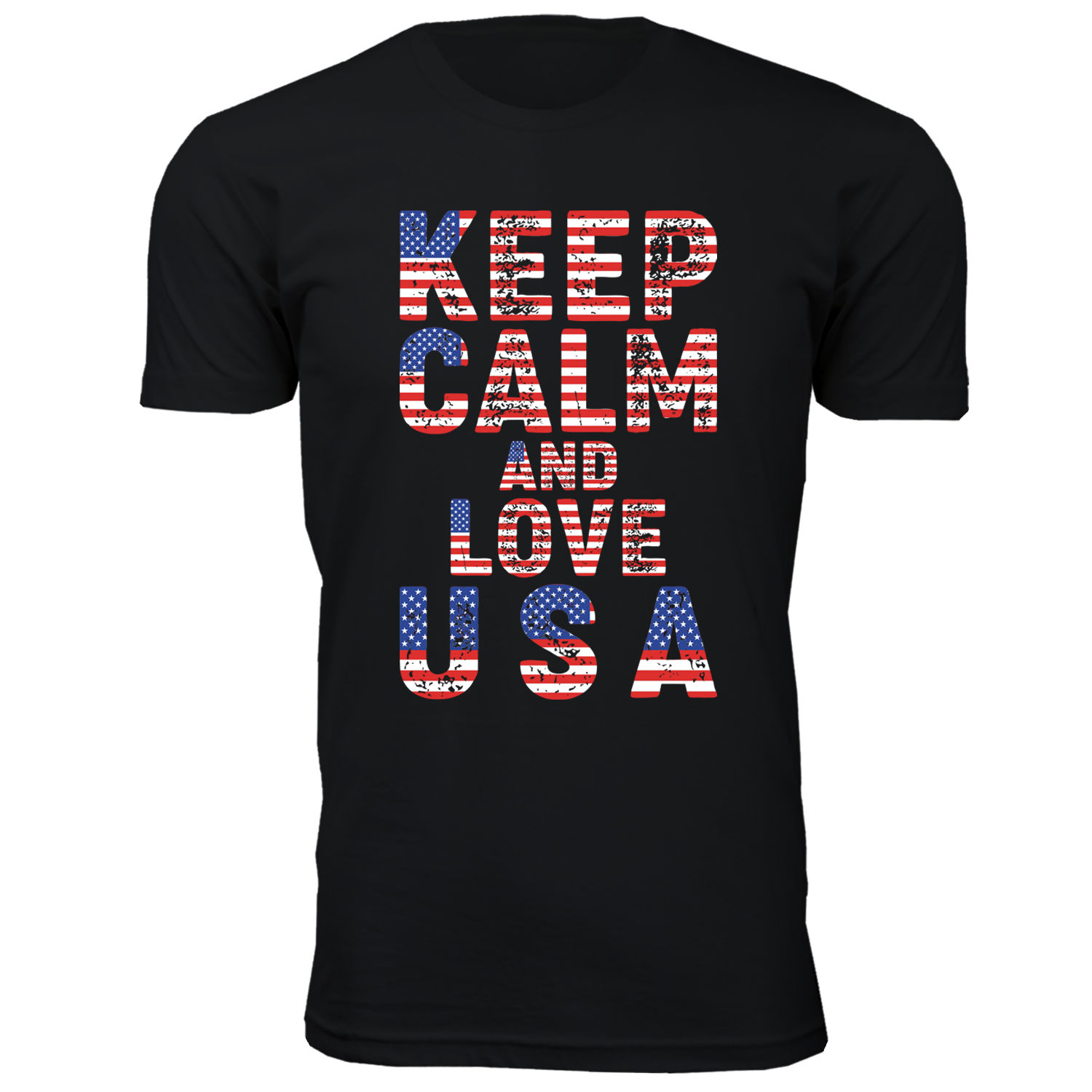 Men's Patriotic USA T-Shirt - Keep Calm and Love USA - Black / L