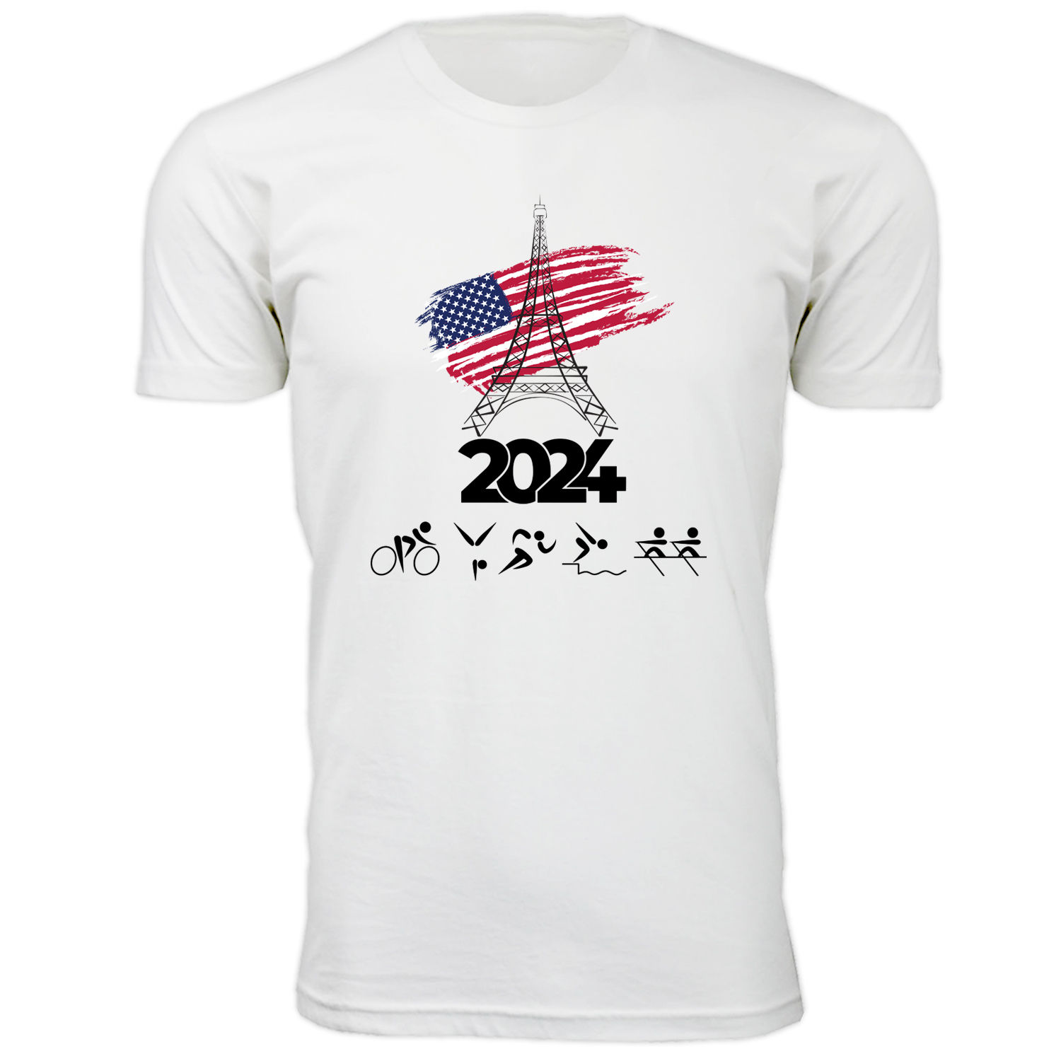 Men's Patriotic USA T-Shirt - Paris 2024 Grunge Flag - White / M