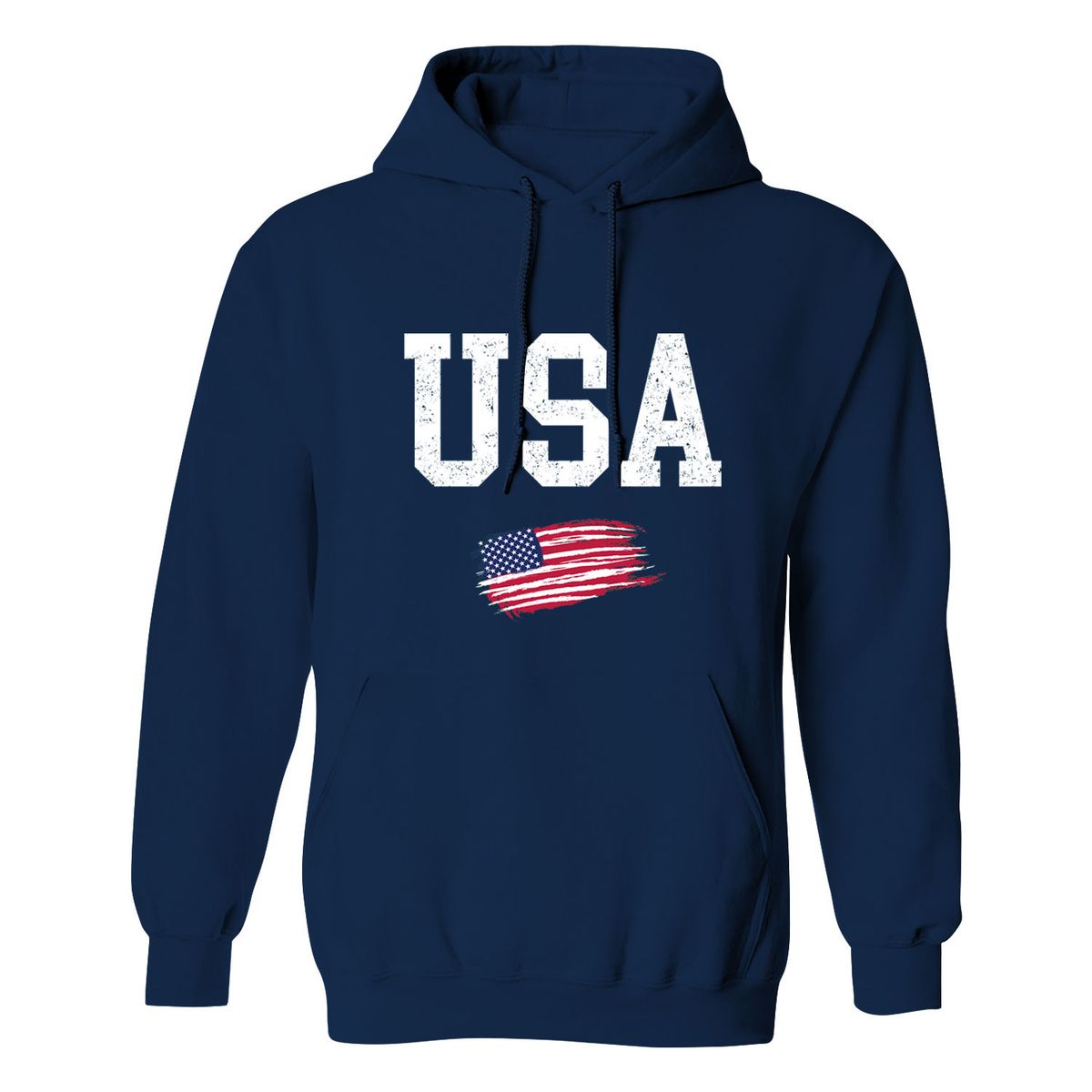 Men's Patriotic USA Pullover Hoodie - USA Grunge Flag - Navy / 2XL