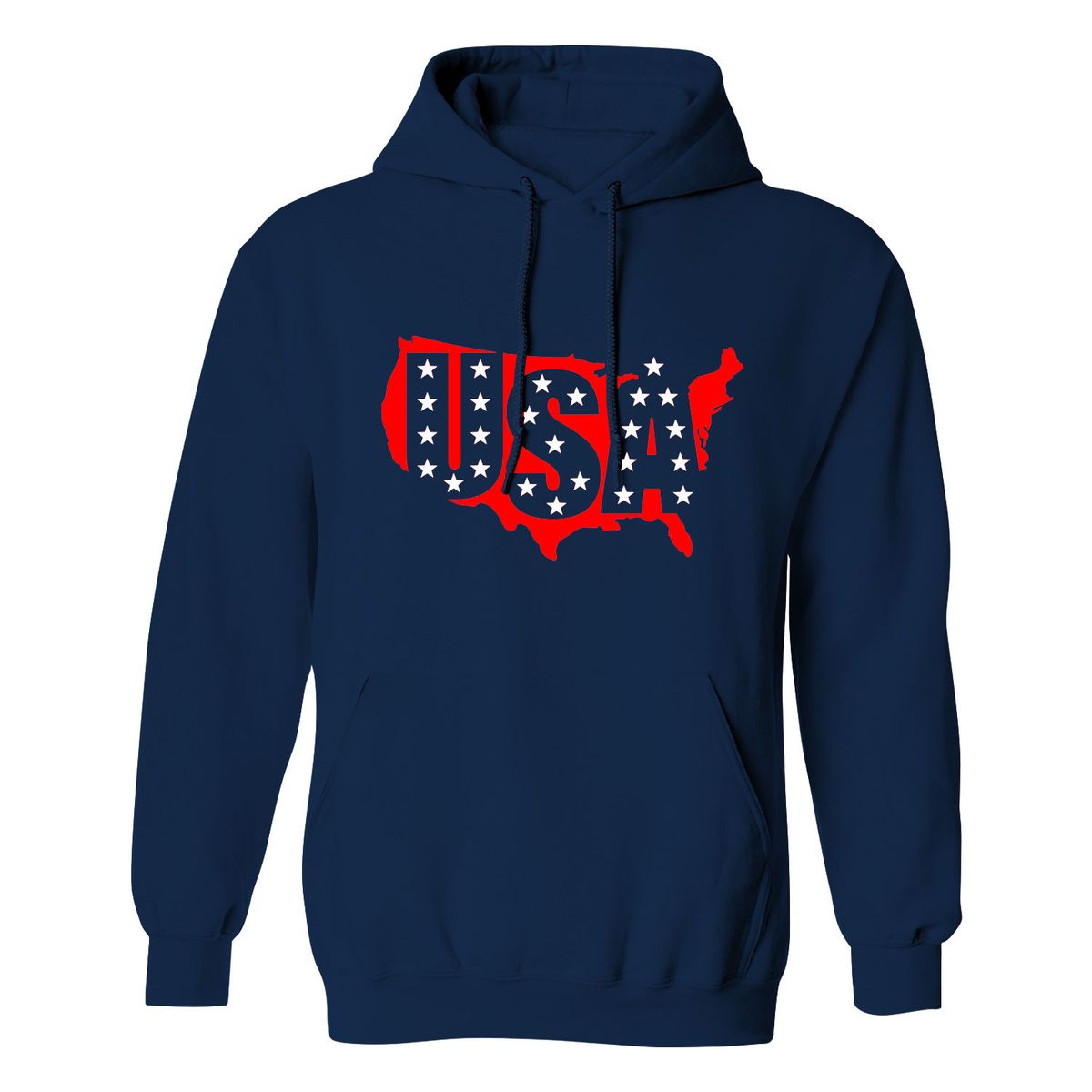 Men's Patriotic USA Pullover Hoodie - USA Map - Navy / M
