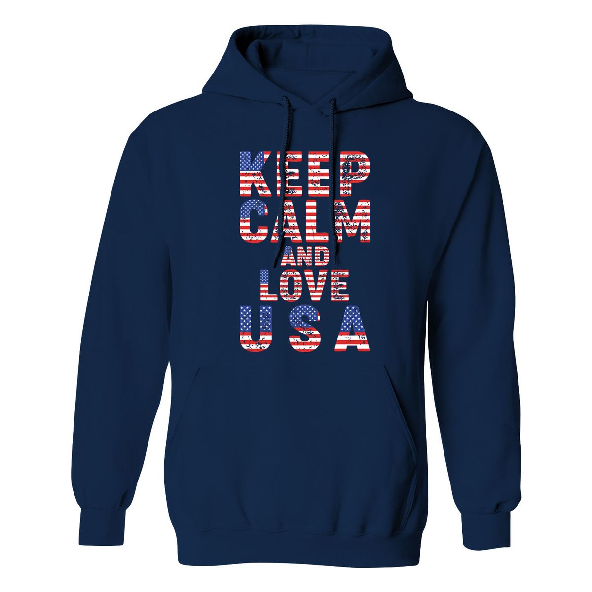 Men's Patriotic USA Pullover Hoodie - Keep Calm and Love USA - Navy / 2XL