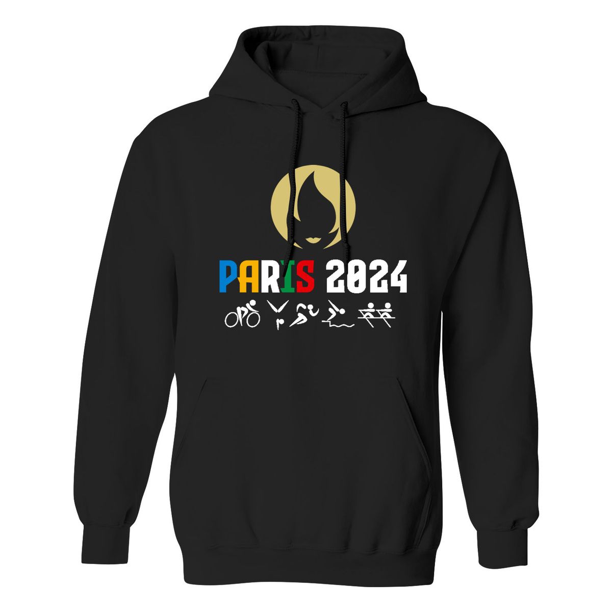 Men's Patriotic USA Pullover Hoodie - Paris 2024 Torch - Black / L
