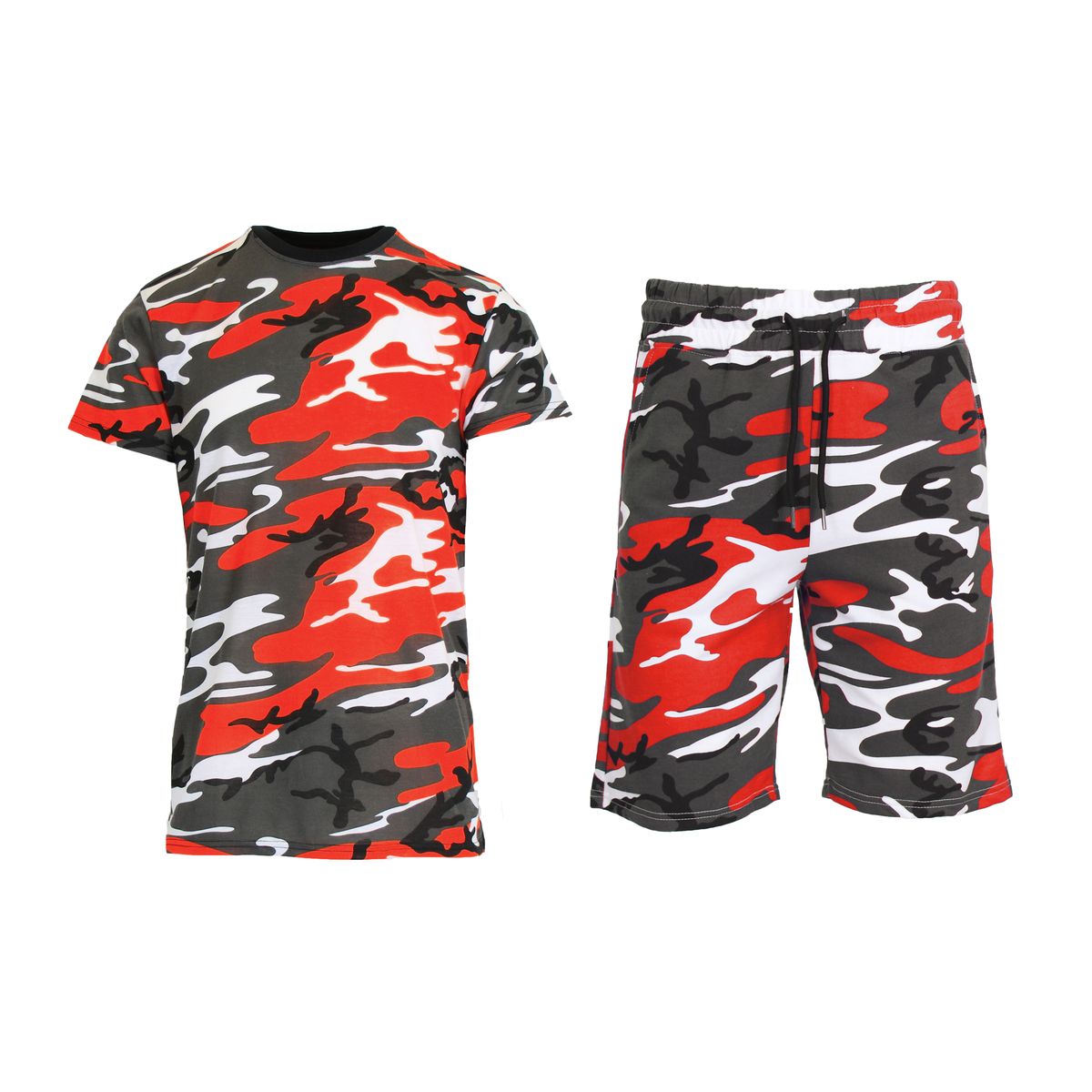Men’s 2-Piece Slim Fit Camo T-Shirt & Shorts Set - MCMO-02 - MPS-670 - RD - S