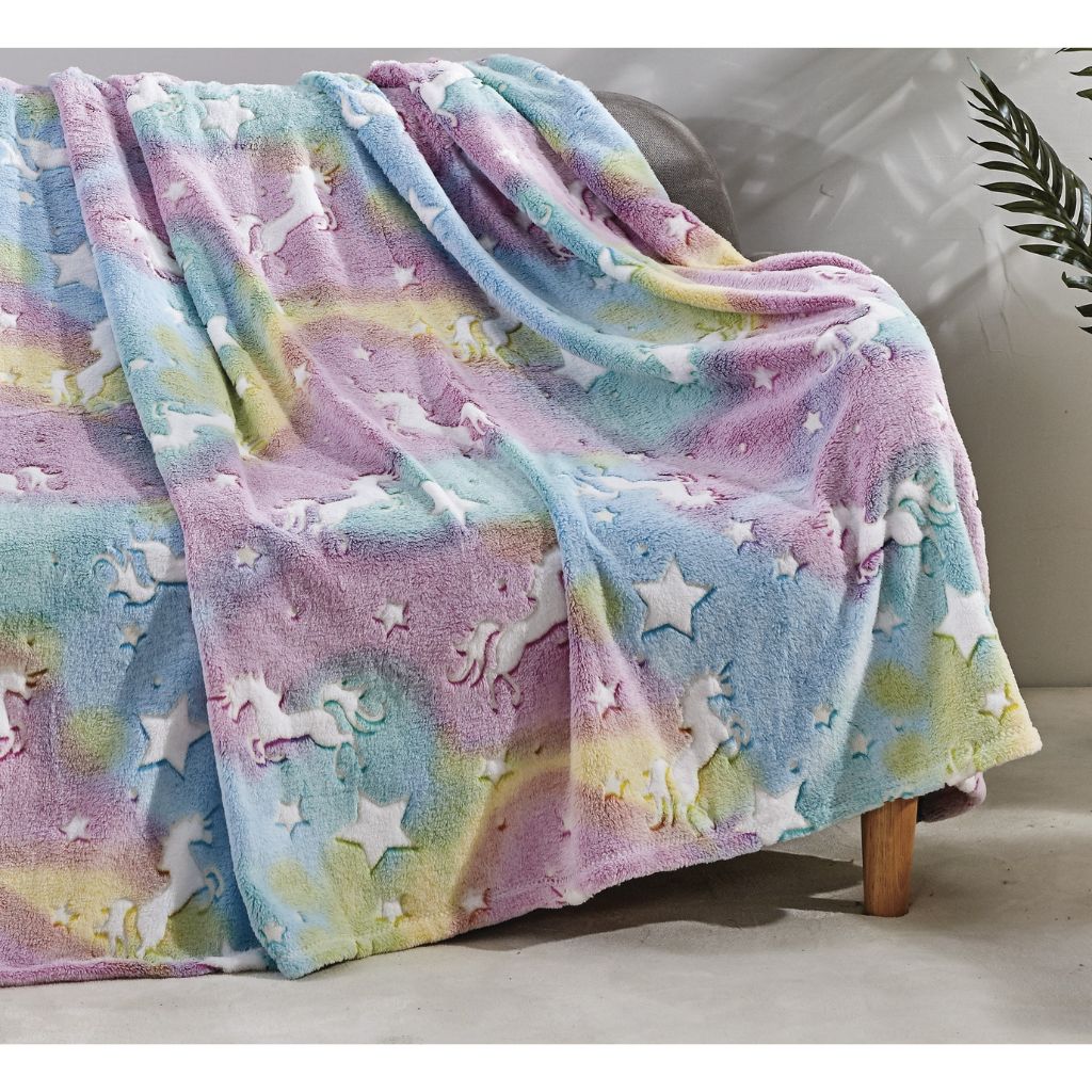 50 x 60-Inch Glow-in-the-Dark Blanket (1- or 2-Pack) - Glow Unicorn