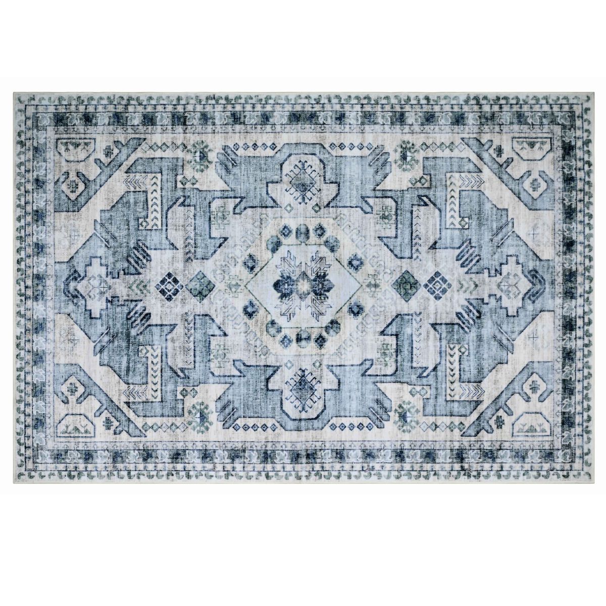 Bibb Home Washable Flannel Accent Rug with Latex Back (2-Pack) - Vintage Azure 24x36 2-Pack