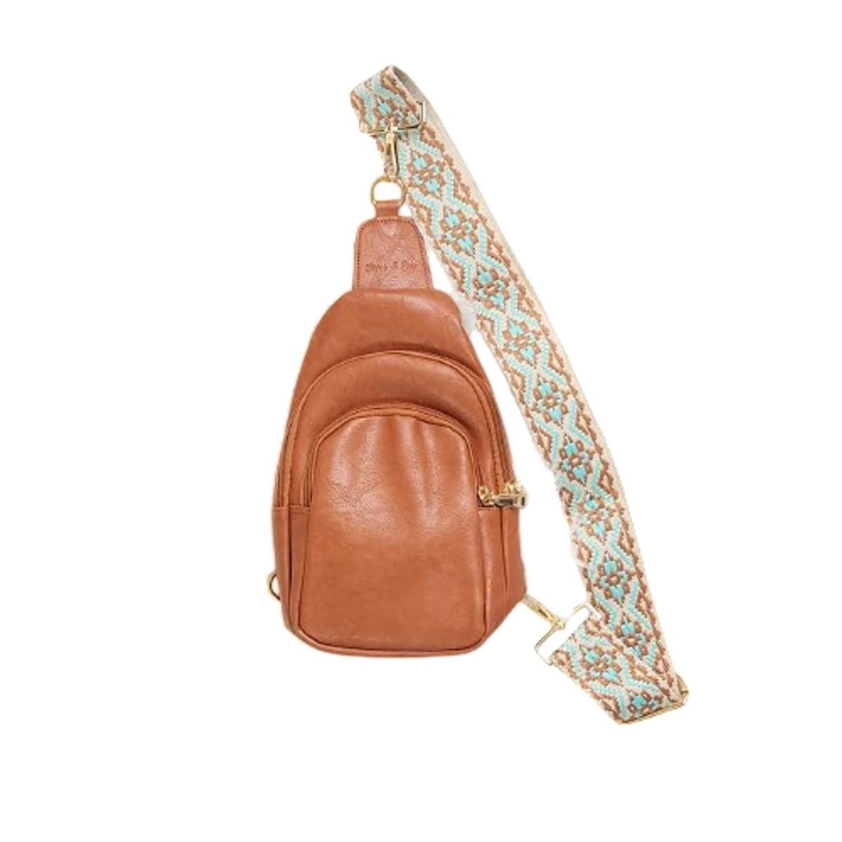 Boho Chic Sling Bag with Embroidered Strap - Brown