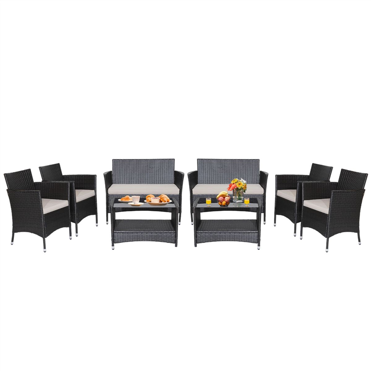 Patio Conversation Set with Soft Cushions (4-8 Pieces) - 8PCS Furniture Set