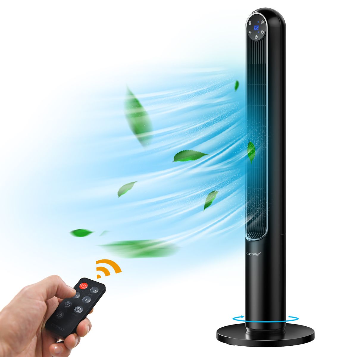 42-Inch 80-Degree Tower Fan with Smart Display Panel & Remote Control - Tower Fan-bk