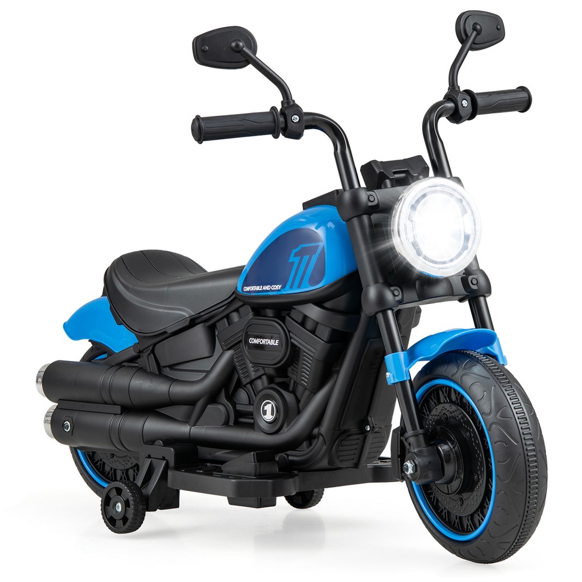 6V Kids' Electric Motorcycle with Training Wheels - Blue