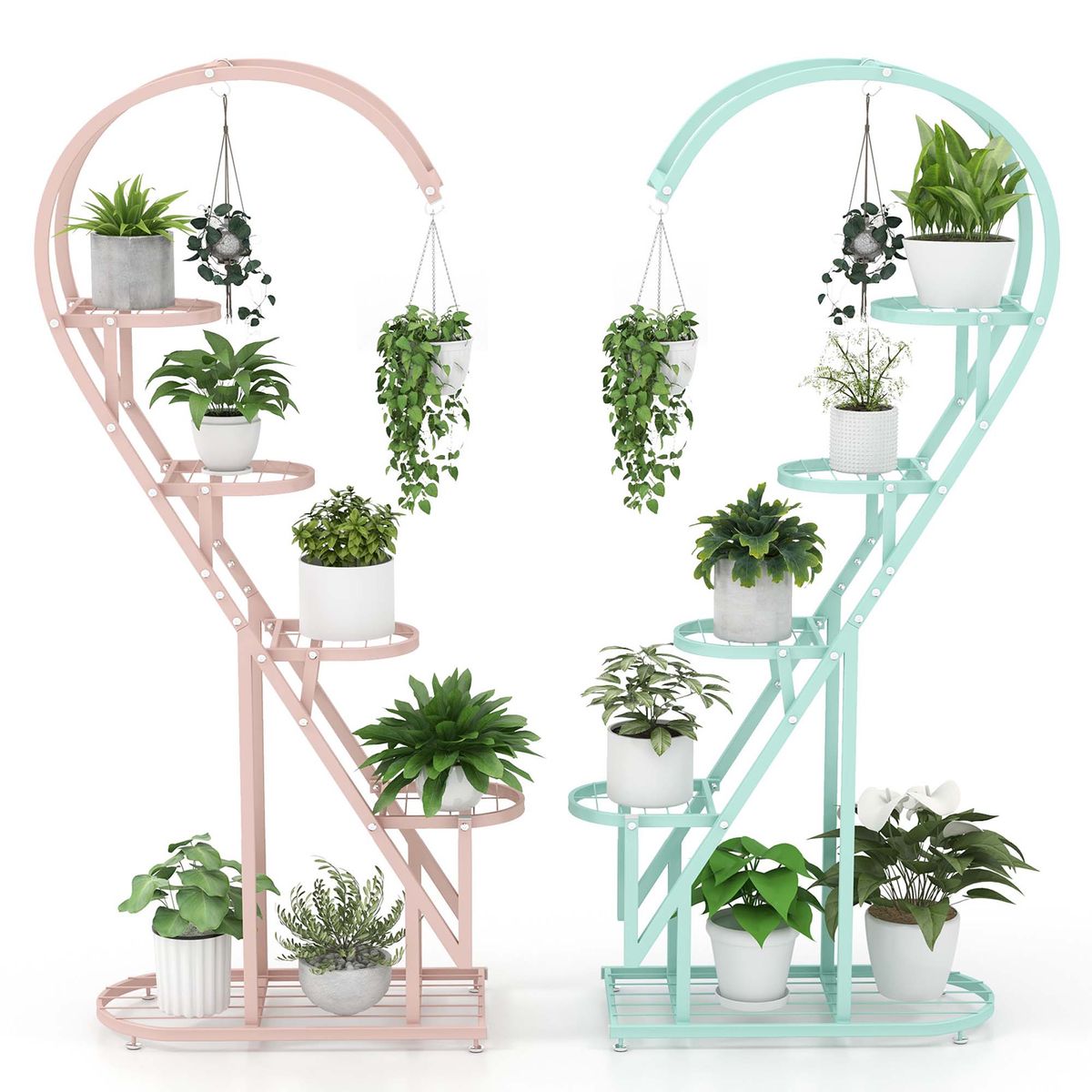 5-Tier Metal Plant Stand with Hanging Hook for Multiple Plants - Plant Stand-PI&BL