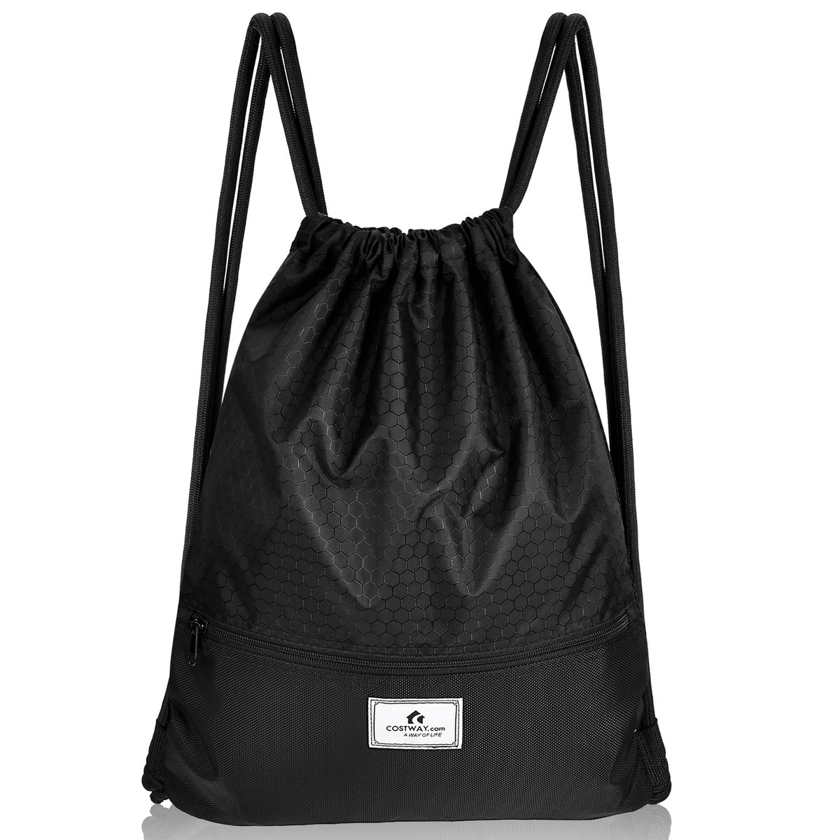 Drawstring Backpack String Bag Foldable Sports Sack with Zipper Pocket - String Bag BK