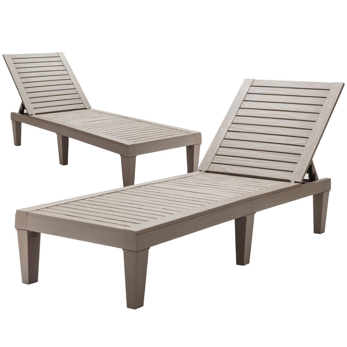 Outdoor Chaise Lounge Chair with Adjustable Backrest (2-Pack) - 2PCS Patio Lounge Chair-Beige