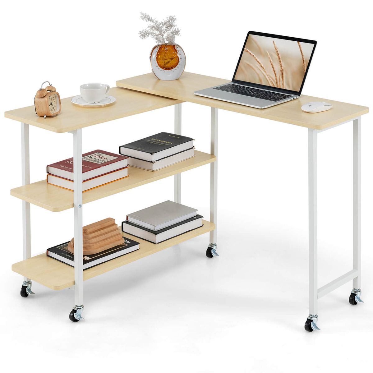 360-Degree Rotatable Sofa Side L-Shaped Table - L-shaped Laptop Desk -Natural