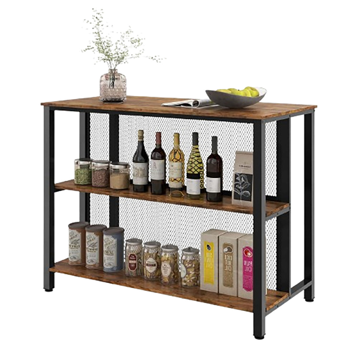 36-Inch 3-Tier Bar Table with Storage - Bar Table-Brown