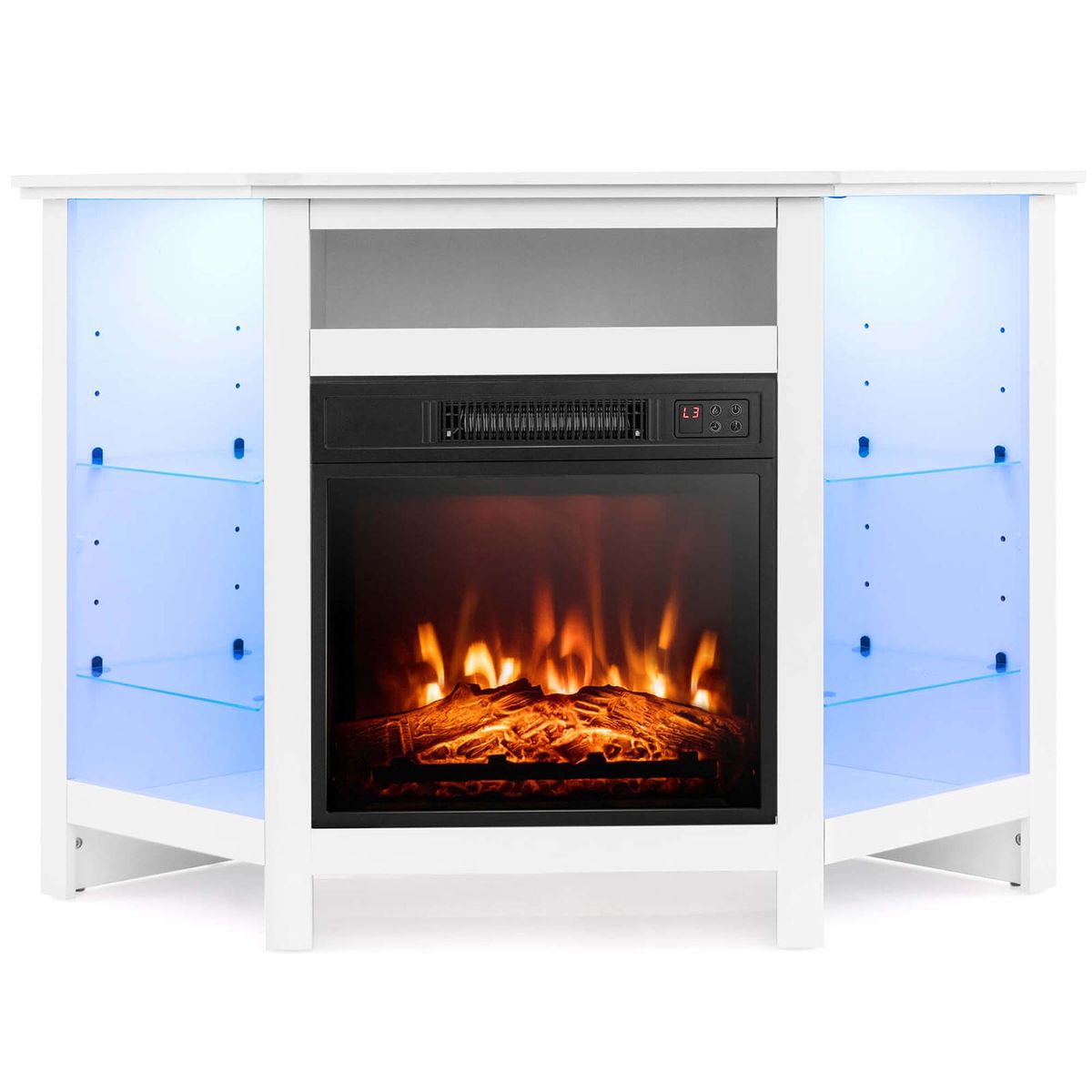 Fireplace Corner TV Stand with LED Lights & Smart APP Control for 50-Inch TVs - Fireplace TV Stand-White