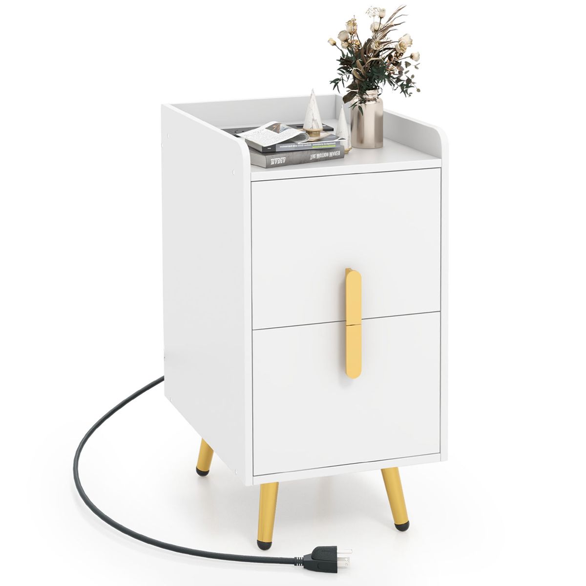 Nightstand with Charging Station & Drawers - Nightstand -White