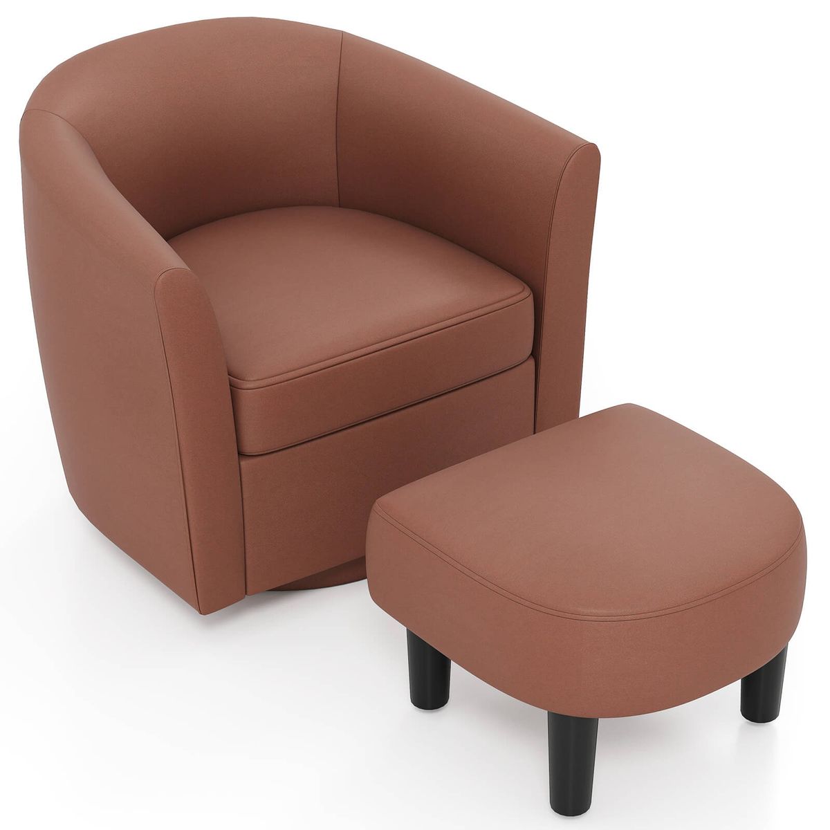 Swivel Barrel Chair with Ottoman - Barrel Chair-Brown