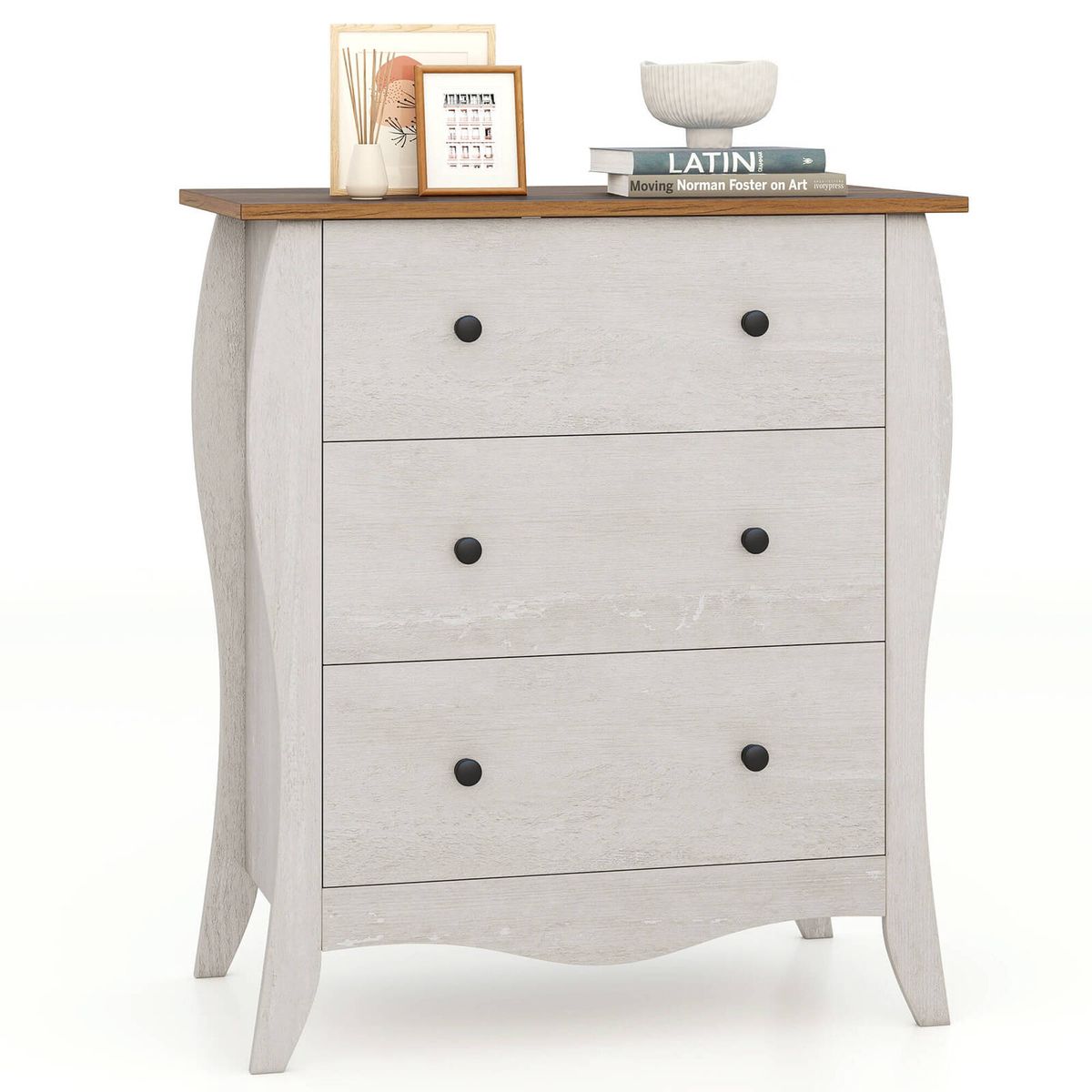 30" Farmhouse Side Table with Drawers  - Gray + Brown- 1 Piece
