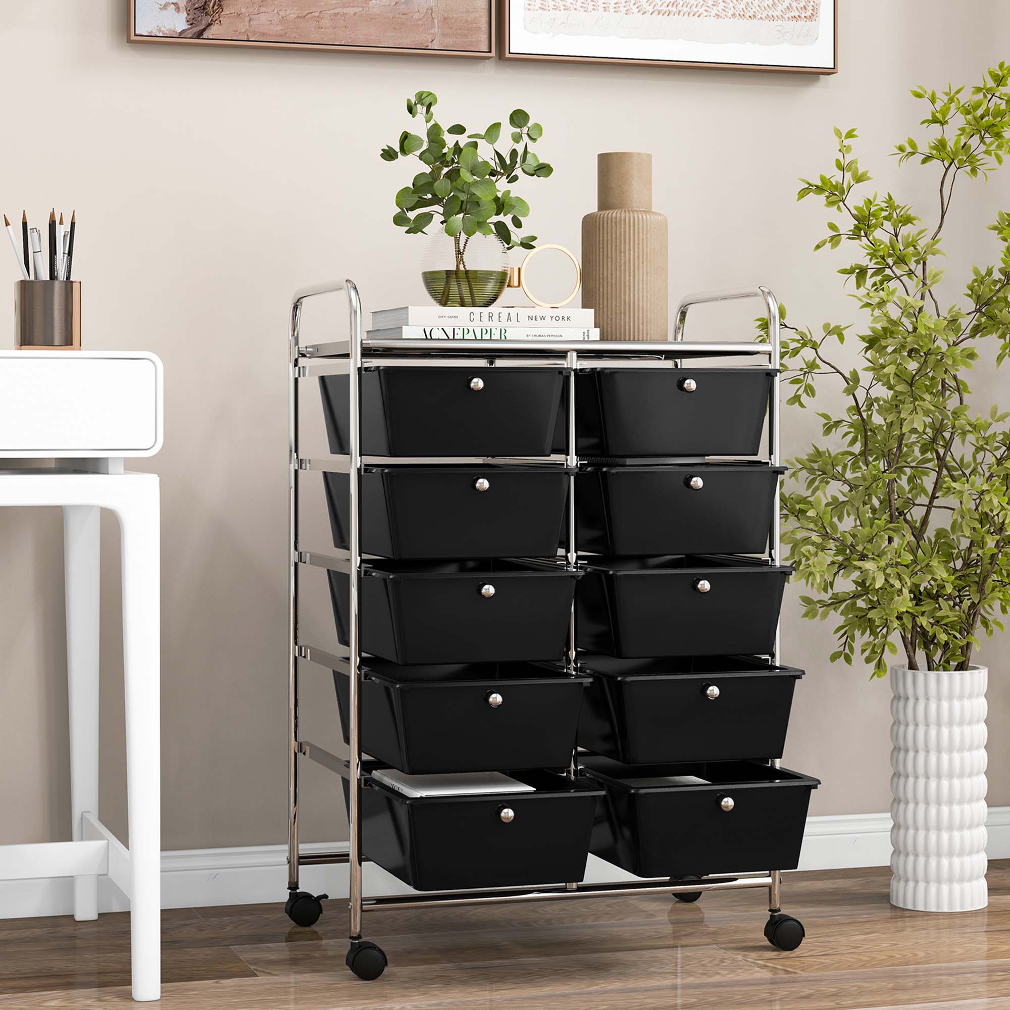 10-Drawer Rolling Storage Cart - Rolling Cart Utility BK