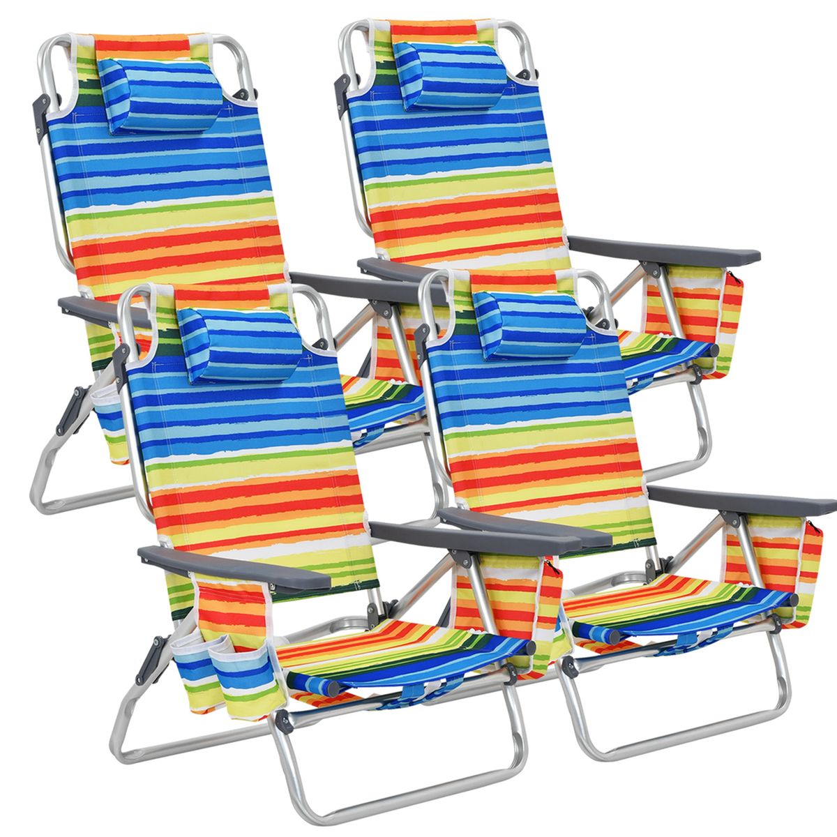 5-Position Outdoor Folding Backpack Beach Reclining Chair with Pillow (4-Pack) - 4Pcs Beach Chair-Yellow