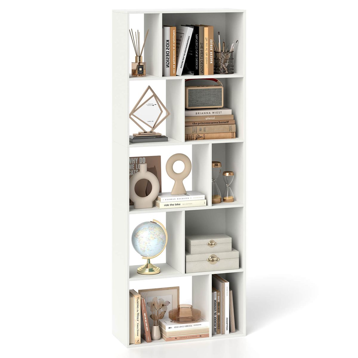 63" Tall Floor Standing Open Bookshelf with 10 Cubbies - Floor Standing Bookshelf-1pcs