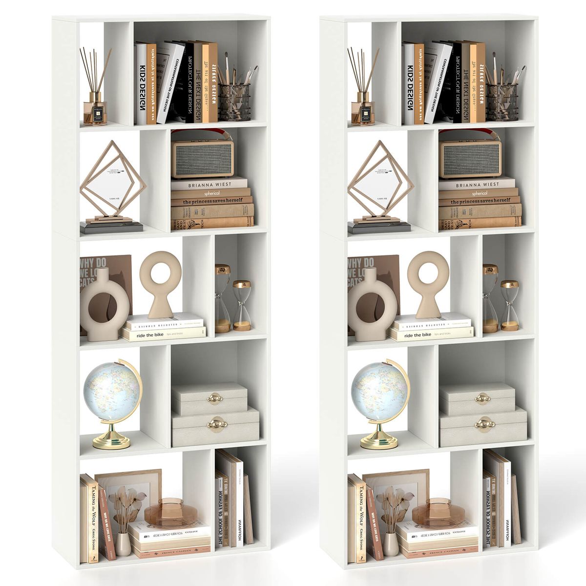 63"" Tall Floor Standing Open Bookshelf with 10 Cubbies - Floor Standing Bookshelf-2pcs