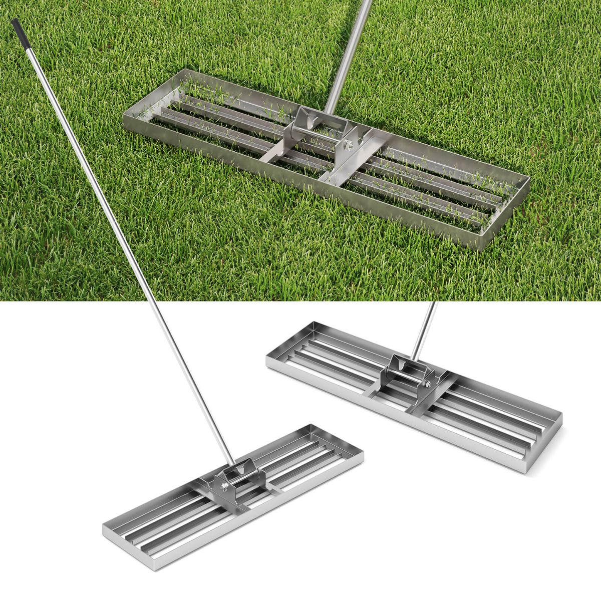 36 x 10-Inch Lawn Leveling Rake with Ergonomic Handle - Lawn Leveling Rake -Sliver