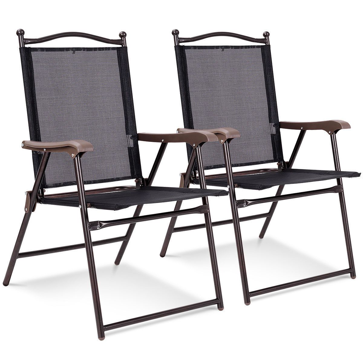 Patio Folding Sling Back Chair (2-Pack) - Folding Chairs-Black