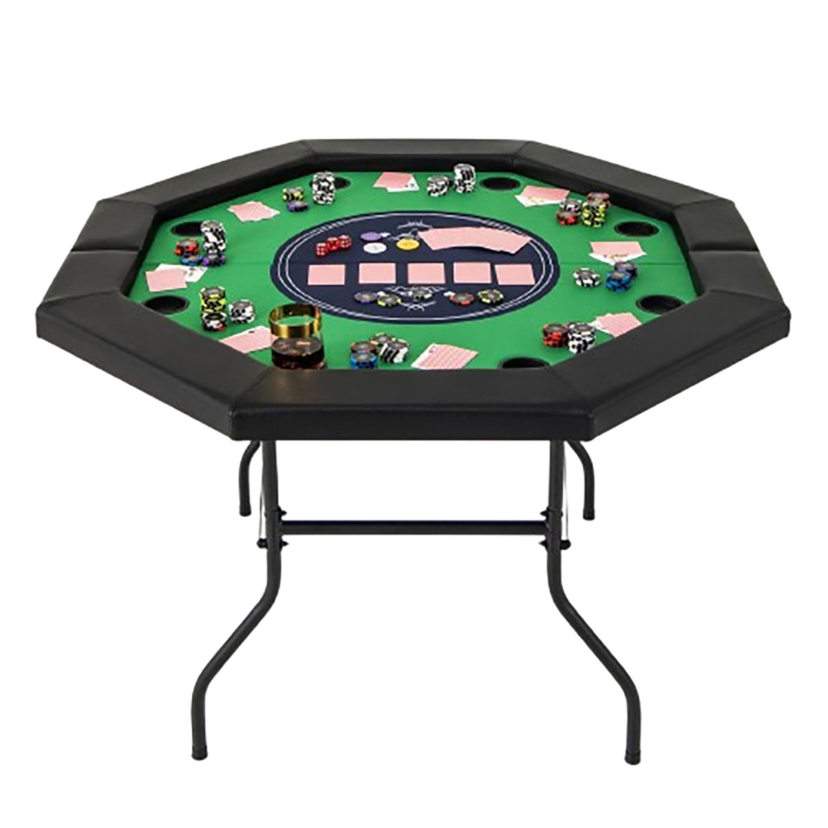 48-Inch 8-Player Foldable Poker Table with Carrying Bag & Cup Holders - Poker Table-Green
