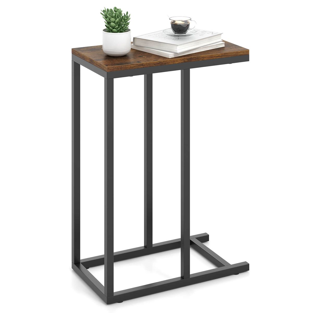 C-Shaped Industrial Side Table  - C-shaped Side Table -Brown