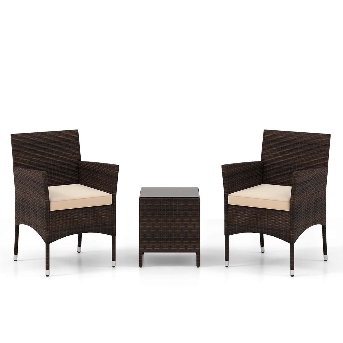 Outdoor Conversation Set with Cushions (3-Piece) - Outdoor Conversation Set -Beige