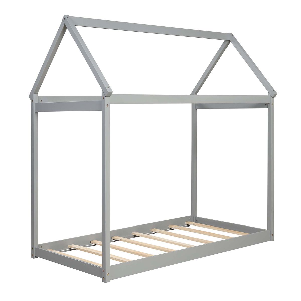 Wood-Frame House Bed for Kids - Gray