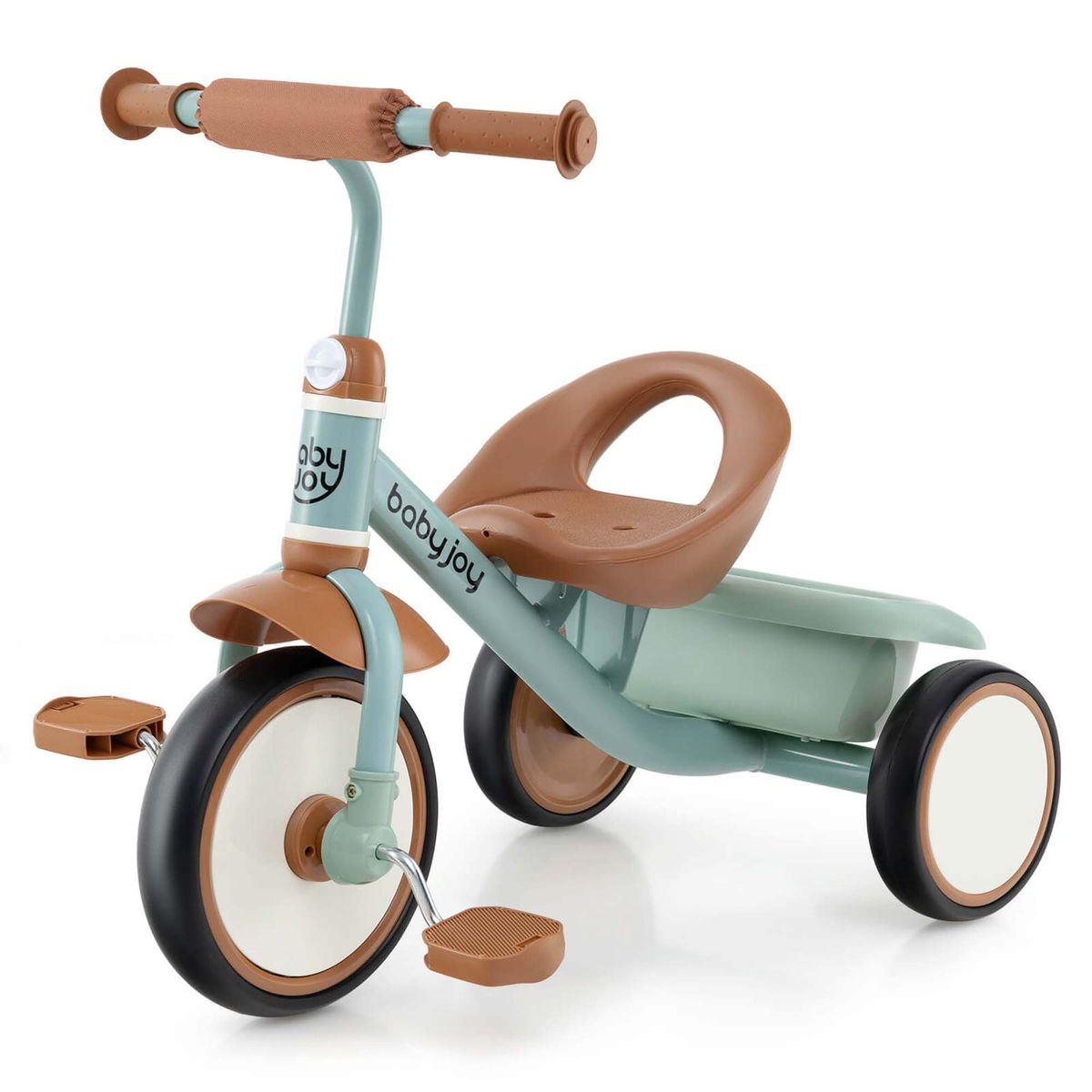 Kids Tricycle  with Adjustable Seat and Storage Basket - Toddler Trike-Green
